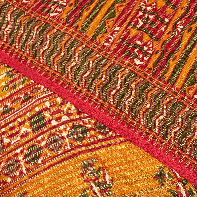 Sanskriti Vintage Red Indian Sarees Blend Georgette Sari Printed Woven Sustainable Fabric