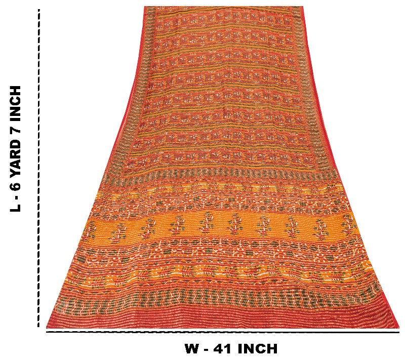 Sanskriti Vintage Red Indian Sarees Blend Georgette Sari Printed Woven Sustainable Fabric