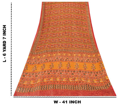 Sanskriti Vintage Red Indian Sarees Blend Georgette Sari Printed Woven Sustainable Fabric