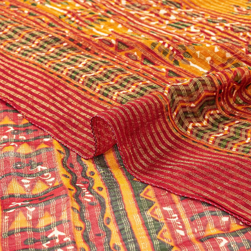 Sanskriti Vintage Red Indian Sarees Blend Georgette Sari Printed Woven Sustainable Fabric