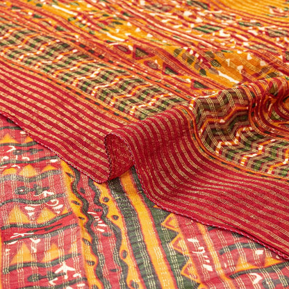 Sanskriti Vintage Red Indian Sarees Blend Georgette Sari Printed Woven Sustainable Fabric