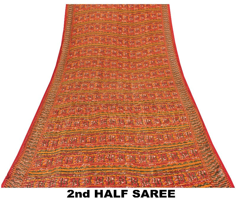 Sanskriti Vintage Red Indian Sarees Blend Georgette Sari Printed Woven Sustainable Fabric