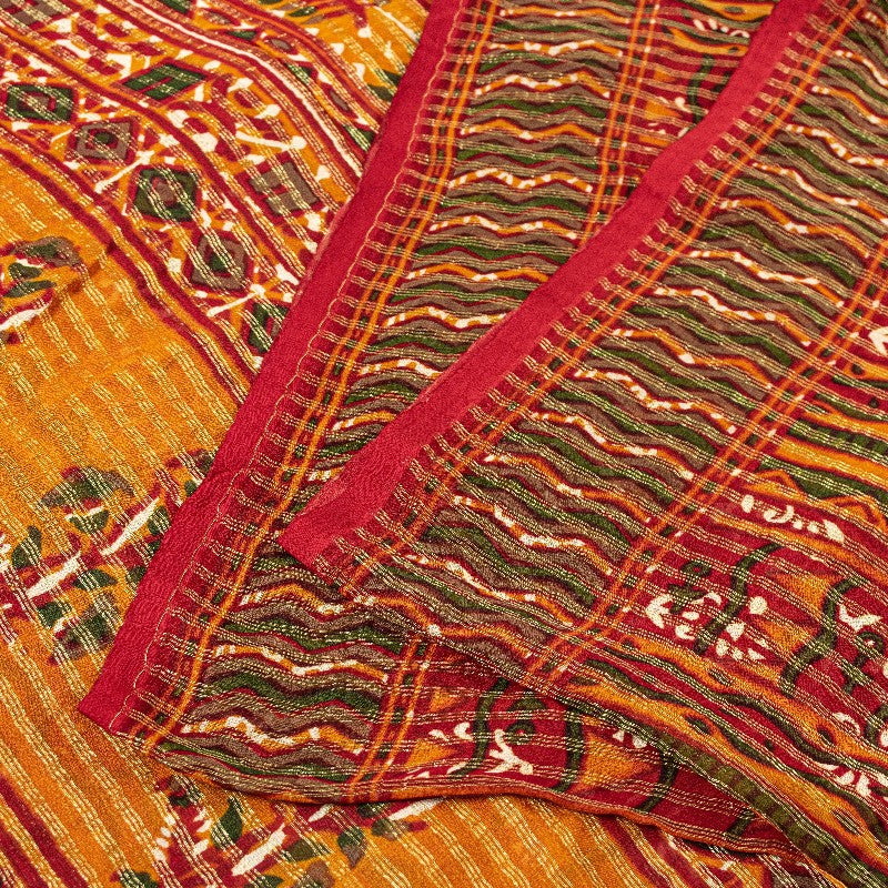 Sanskriti Vintage Red Indian Sarees Blend Georgette Sari Printed Woven Sustainable Fabric