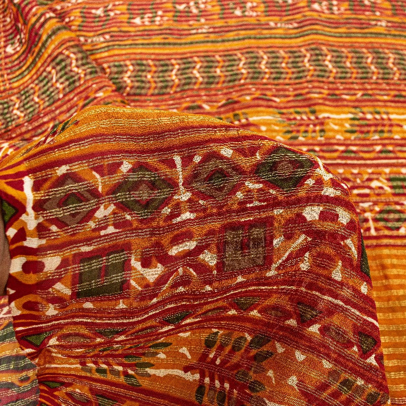 Sanskriti Vintage Red Indian Sarees Blend Georgette Sari Printed Woven Sustainable Fabric