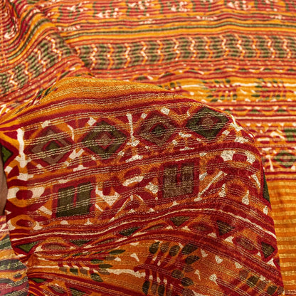 Sanskriti Vintage Red Indian Sarees Blend Georgette Sari Printed Woven Sustainable Fabric