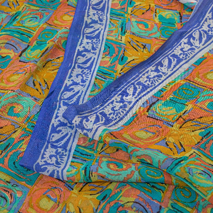 Sanskriti Vintage Multi Sarees Pure Georgette Silk Sari Printed 5yd Craft Sustainable Fabric