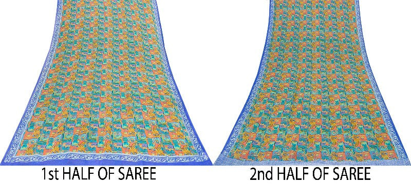 Sanskriti Vintage Multi Sarees Pure Georgette Silk Sari Printed 5yd Craft Sustainable Fabric