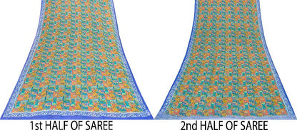 Sanskriti Vintage Multi Sarees Pure Georgette Silk Sari Printed 5yd Craft Sustainable Fabric