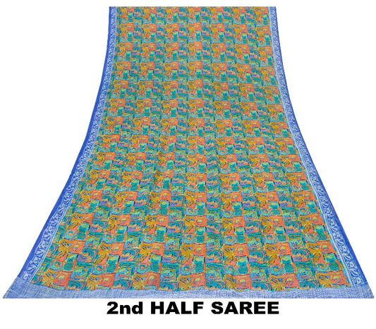 Sanskriti Vintage Multi Sarees Pure Georgette Silk Sari Printed 5yd Craft Sustainable Fabric