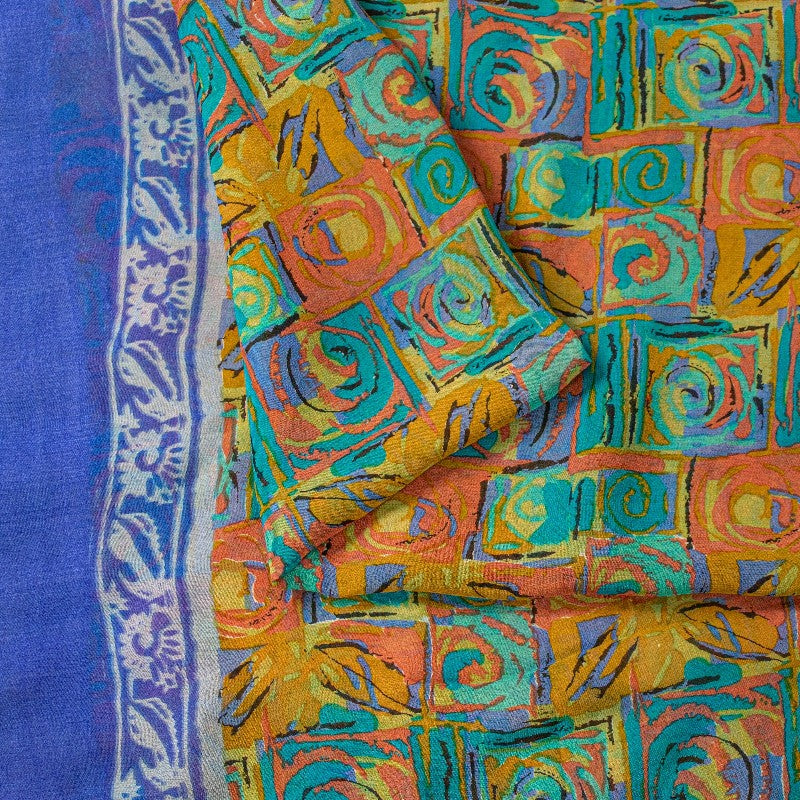 Sanskriti Vintage Multi Sarees Pure Georgette Silk Sari Printed 5yd Craft Sustainable Fabric