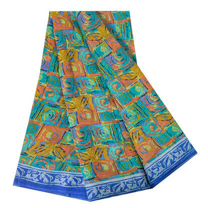 Sanskriti Vintage Multi Sarees Pure Georgette Silk Sari Printed 5yd Craft Sustainable Fabric