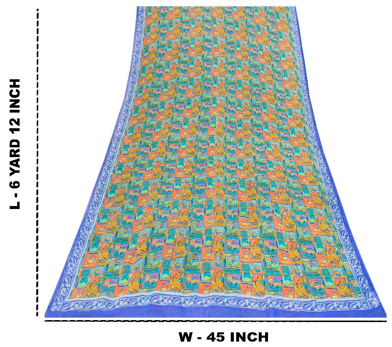 Sanskriti Vintage Multi Sarees Pure Georgette Silk Sari Printed 5yd Craft Sustainable Fabric