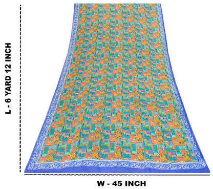 Sanskriti Vintage Multi Sarees Pure Georgette Silk Sari Printed 5yd Craft Sustainable Fabric