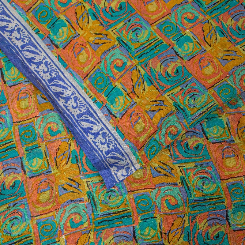 Sanskriti Vintage Multi Sarees Pure Georgette Silk Sari Printed 5yd Craft Sustainable Fabric