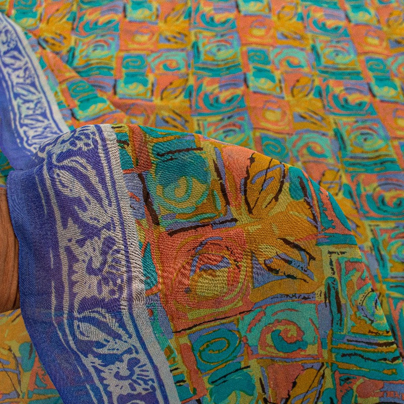 Sanskriti Vintage Multi Sarees Pure Georgette Silk Sari Printed 5yd Craft Sustainable Fabric