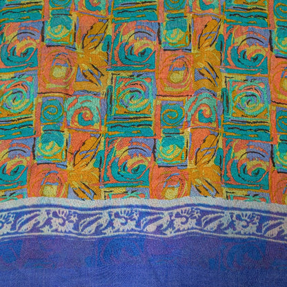 Sanskriti Vintage Multi Sarees Pure Georgette Silk Sari Printed 5yd Craft Sustainable Fabric