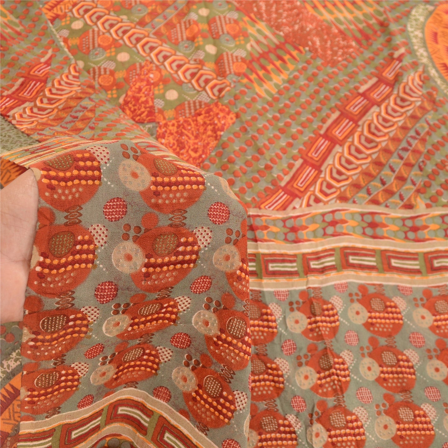Sanskriti Vintage Red Sarees Pure Georgette Silk Sari Printed 5yd Craft Sustainable Fabric