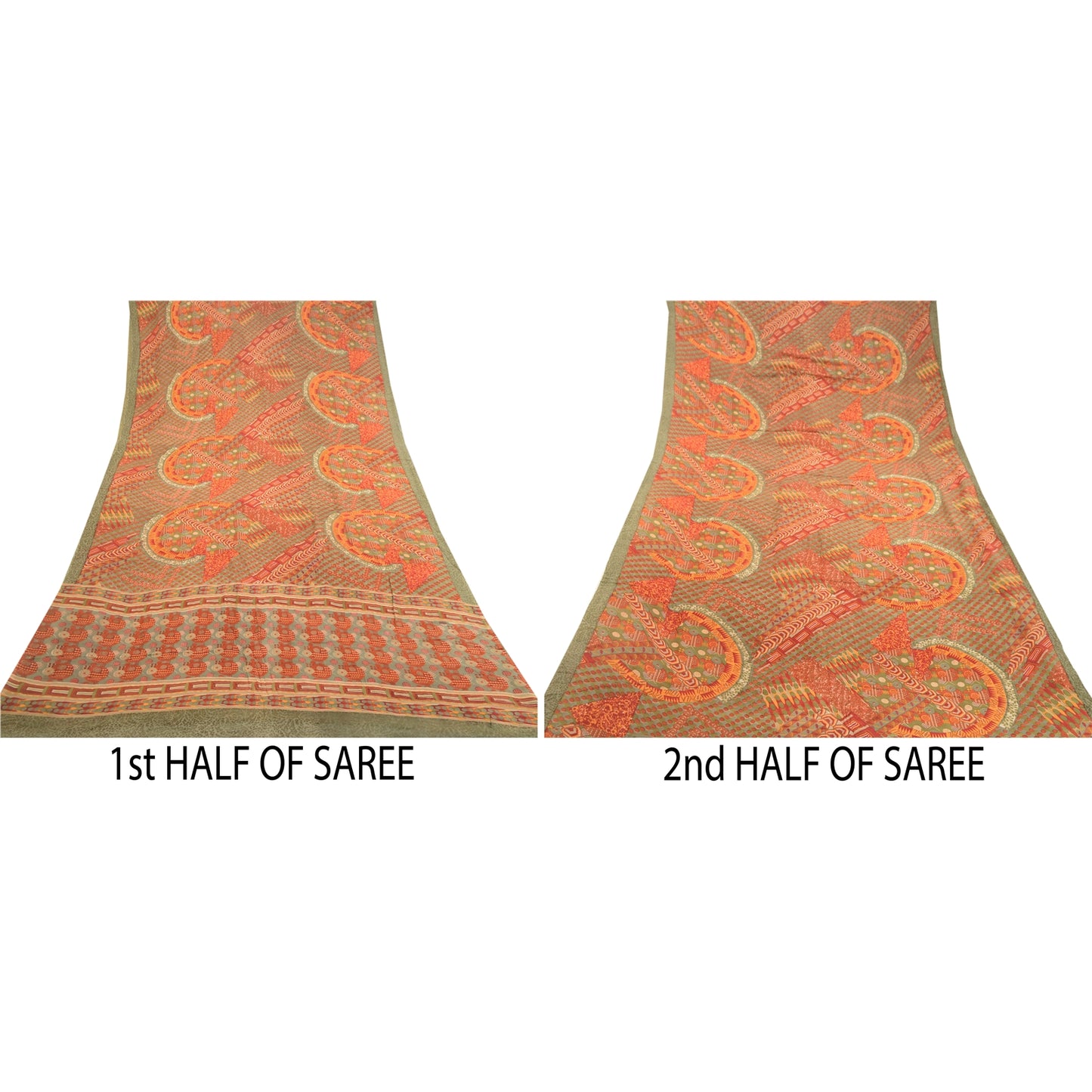 Sanskriti Vintage Red Sarees Pure Georgette Silk Sari Printed 5yd Craft Sustainable Fabric