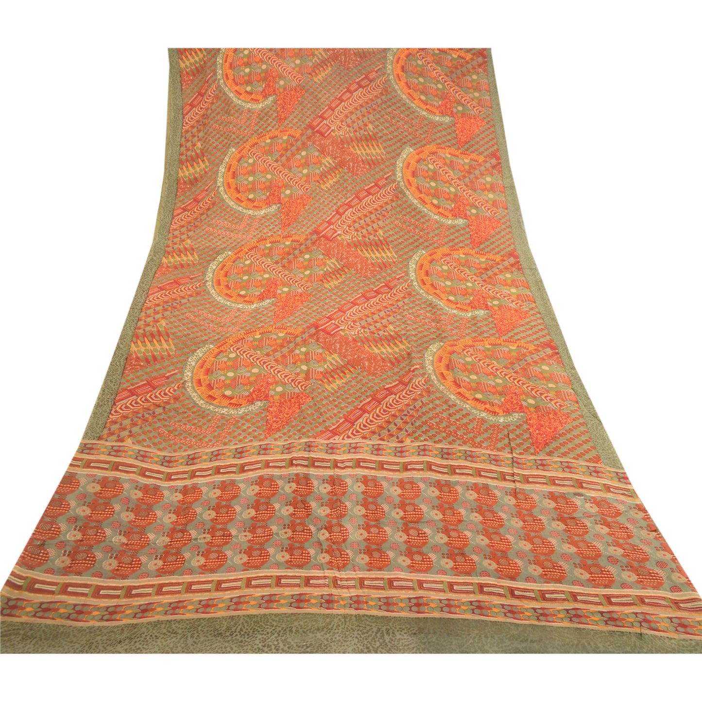 Sanskriti Vintage Red Sarees Pure Georgette Silk Sari Printed 5yd Craft Sustainable Fabric