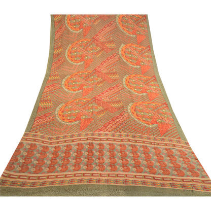 Sanskriti Vintage Red Sarees Pure Georgette Silk Sari Printed 5yd Craft Sustainable Fabric