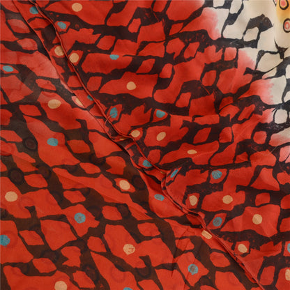 Sanskriti Vintage Red Sarees Pure Georgette Silk Sari Printed 5yd Craft Sustainable Fabric