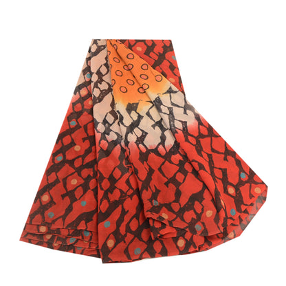 Sanskriti Vintage Red Sarees Pure Georgette Silk Sari Printed 5yd Craft Sustainable Fabric