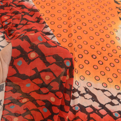 Sanskriti Vintage Red Sarees Pure Georgette Silk Sari Printed 5yd Craft Sustainable Fabric