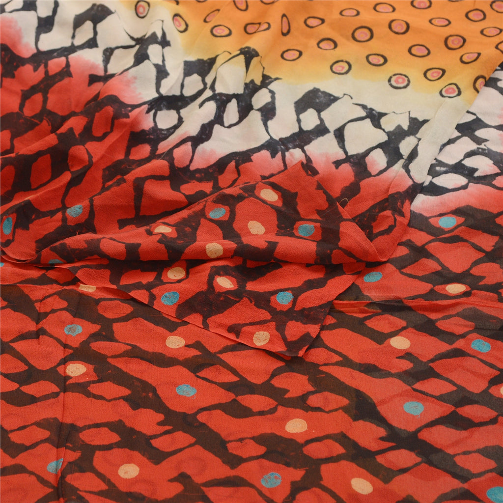 Sanskriti Vintage Red Sarees Pure Georgette Silk Sari Printed 5yd Craft Sustainable Fabric