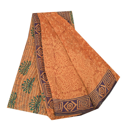 Sanskriti Vintage Orange Sarees Pure Georgette Silk Print Sari 5yd Craft Fabric
