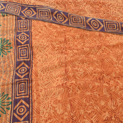 Sanskriti Vintage Orange Sarees Pure Georgette Silk Print Sari 5yd Craft Fabric