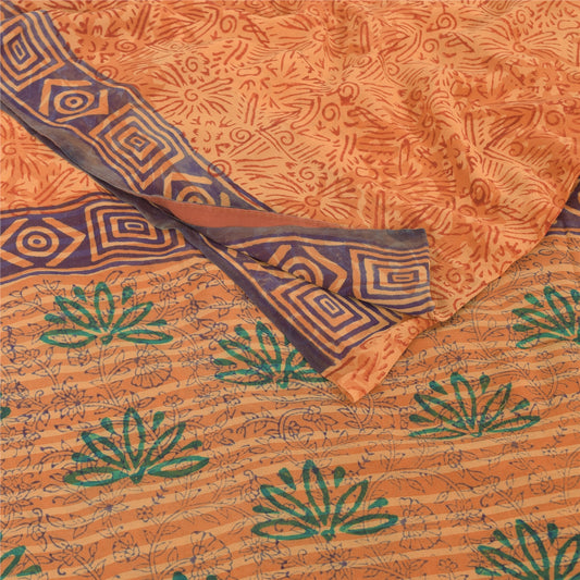 Sanskriti Vintage Orange Sarees Pure Georgette Silk Print Sari 5yd Craft Fabric