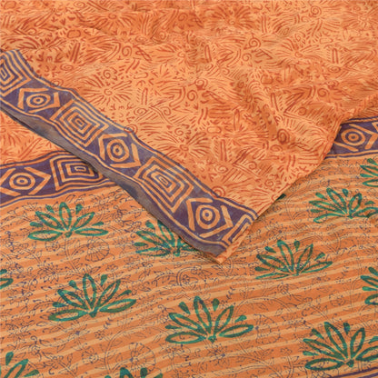 Sanskriti Vintage Orange Sarees Pure Georgette Silk Print Sari 5yd Craft Fabric