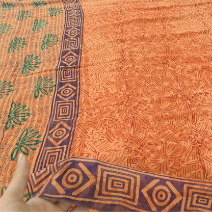 Sanskriti Vintage Orange Sarees Pure Georgette Silk Print Sari 5yd Craft Fabric