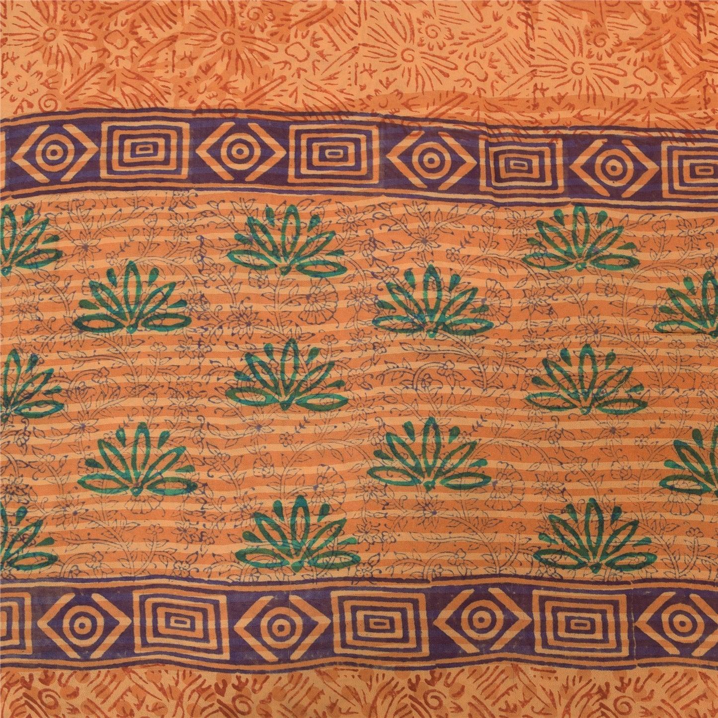 Sanskriti Vintage Orange Sarees Pure Georgette Silk Print Sari 5yd Craft Fabric