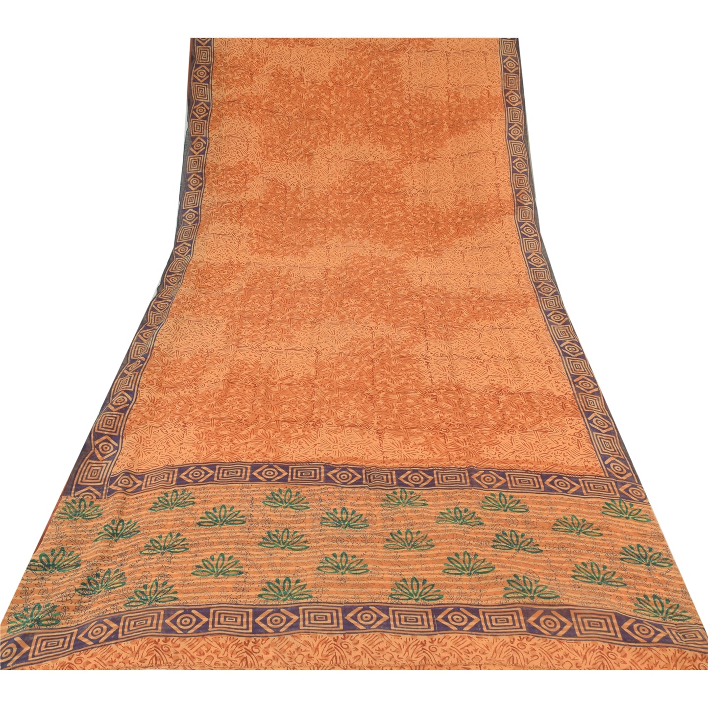 Sanskriti Vintage Orange Sarees Pure Georgette Silk Print Sari 5yd Craft Fabric