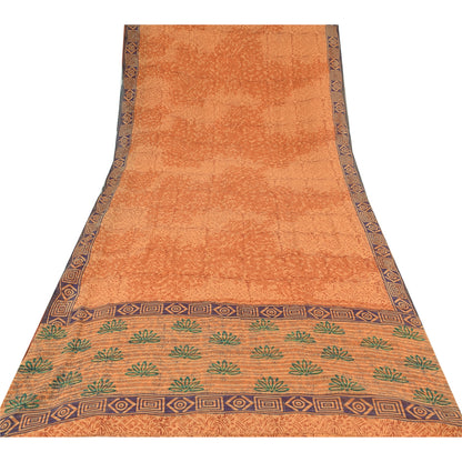 Sanskriti Vintage Orange Sarees Pure Georgette Silk Print Sari 5yd Craft Fabric