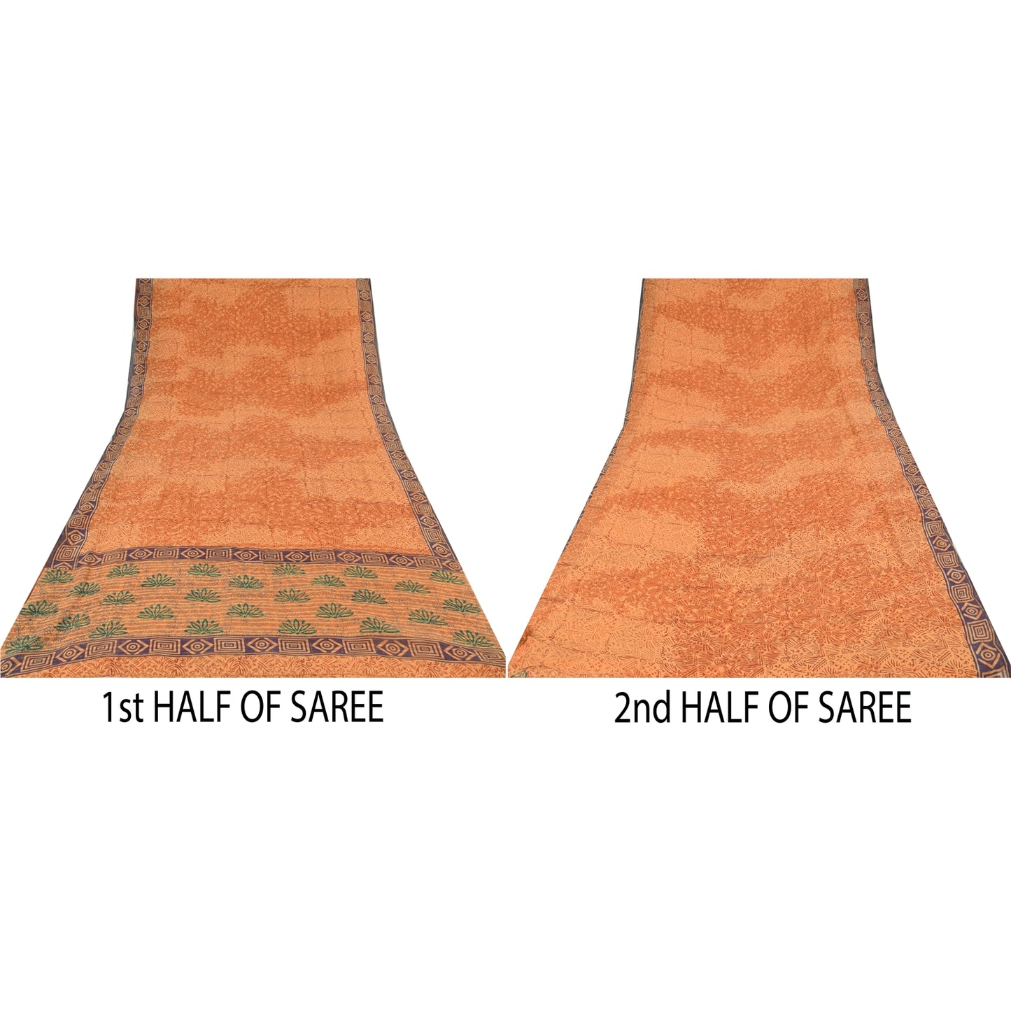 Sanskriti Vintage Orange Sarees Pure Georgette Silk Print Sari 5yd Craft Fabric