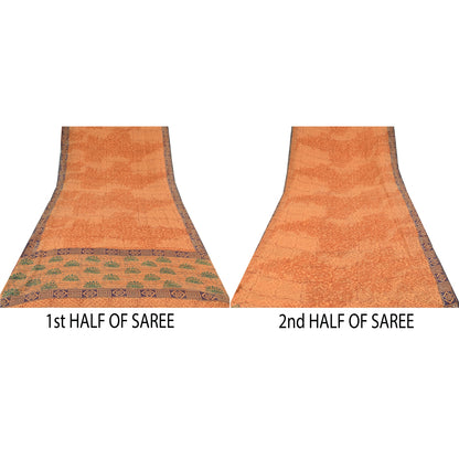 Sanskriti Vintage Orange Sarees Pure Georgette Silk Print Sari 5yd Craft Fabric