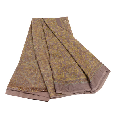 Sanskriti Vintage Purple Indian Sarees Chiffon Printed Sari Soft Craft Sustainable Fabric