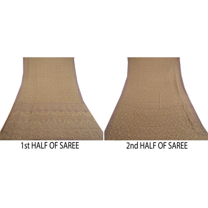 Sanskriti Vintage Purple Indian Sarees Chiffon Printed Sari Soft Craft Sustainable Fabric