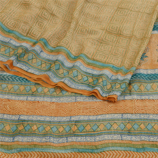 Sanskriti Vintage Brune Sarier Ren Georgette Silke Trykt Sari 5yd Håndværk Bæredygtigt Stoff