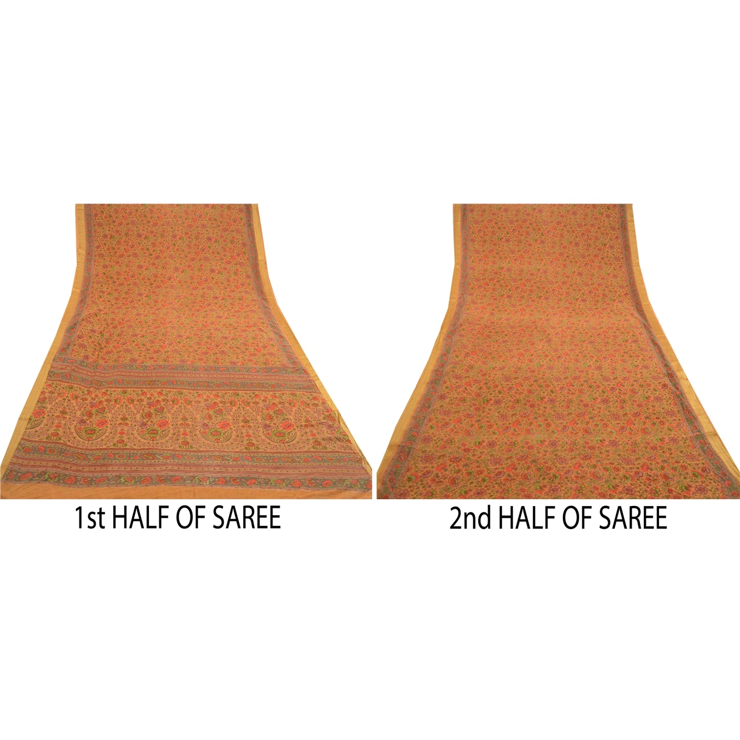 Sanskriti Vintage Brown Printed Sarees Georgette Zari Border Sari Craft Sustainable Fabric