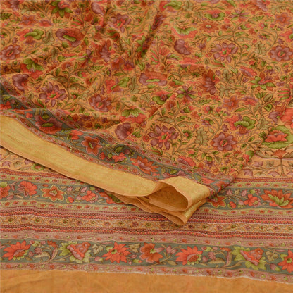 Sanskriti Vintage Brown Printed Sarees Georgette Zari Border Sari Craft Sustainable Fabric