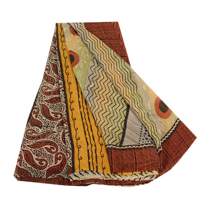 Sanskriti Vintage Multi Printed Sarees Ren Georgette Silke Sari 5yd Håndværksmæssigt Bæredygtigt Stoff