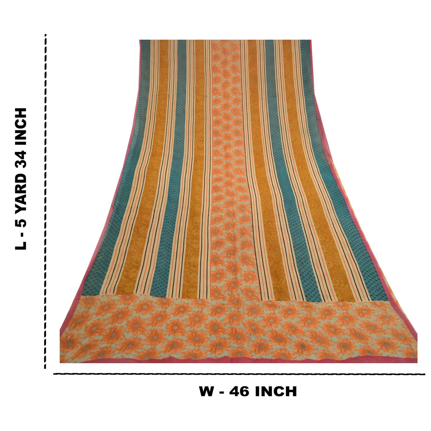 Sanskriti Vintage Orange Printed Sarees Pure Georgette Silk Sari Craft Sustainable Fabric