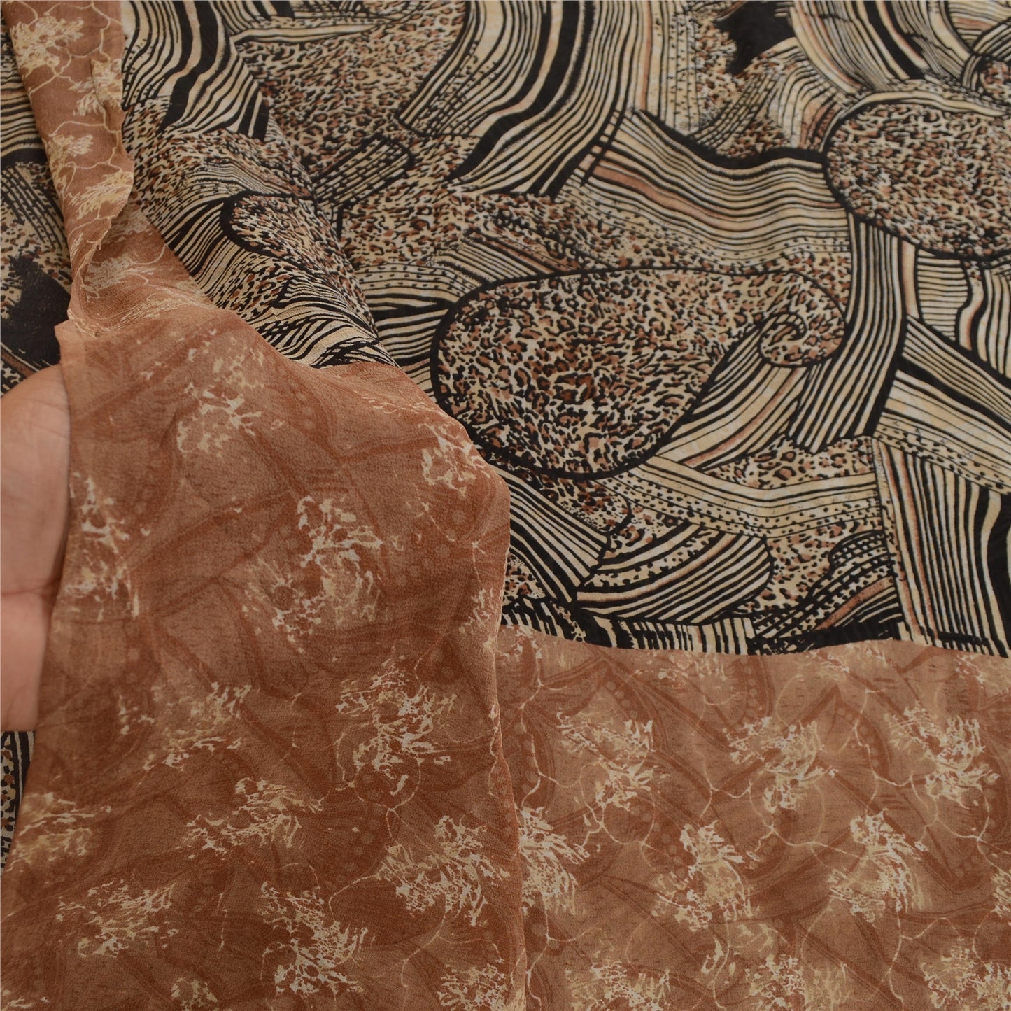 Sanskriti Vintage Black Sarees Pure Georgette Silk Printed Sari 5yd Craft Sustainable Fabric