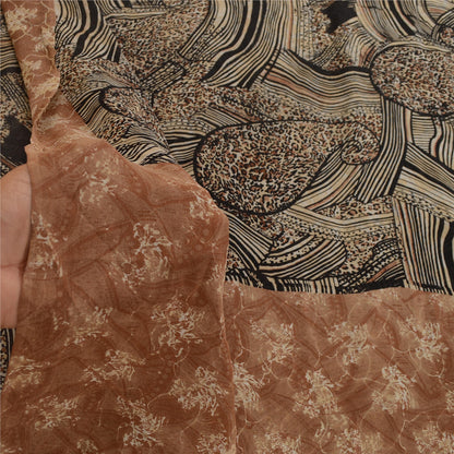Sanskriti Vintage Black Sarees Pure Georgette Silk Printed Sari 5yd Craft Sustainable Fabric