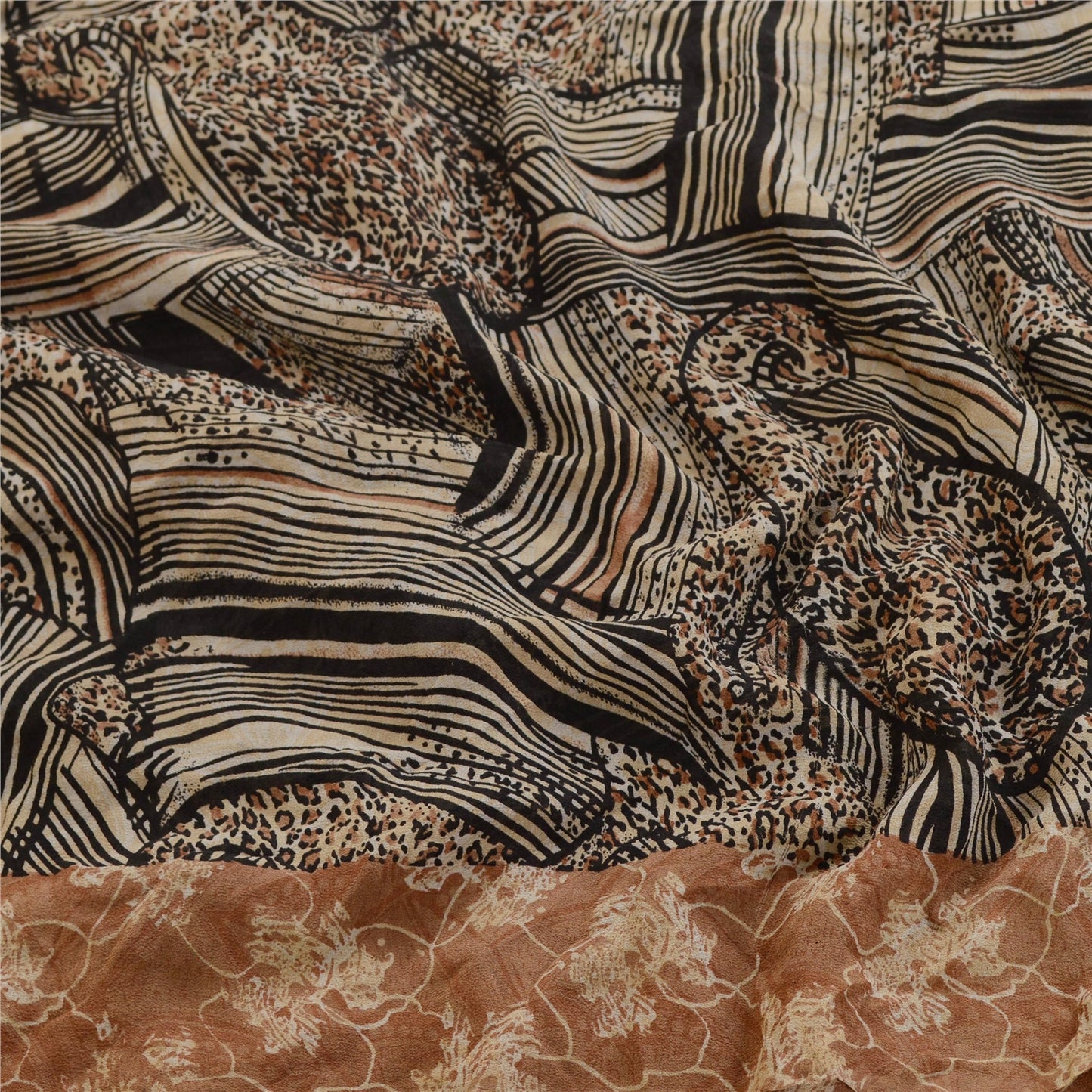 Sanskriti Vintage Black Sarees Pure Georgette Silk Printed Sari 5yd Craft Sustainable Fabric