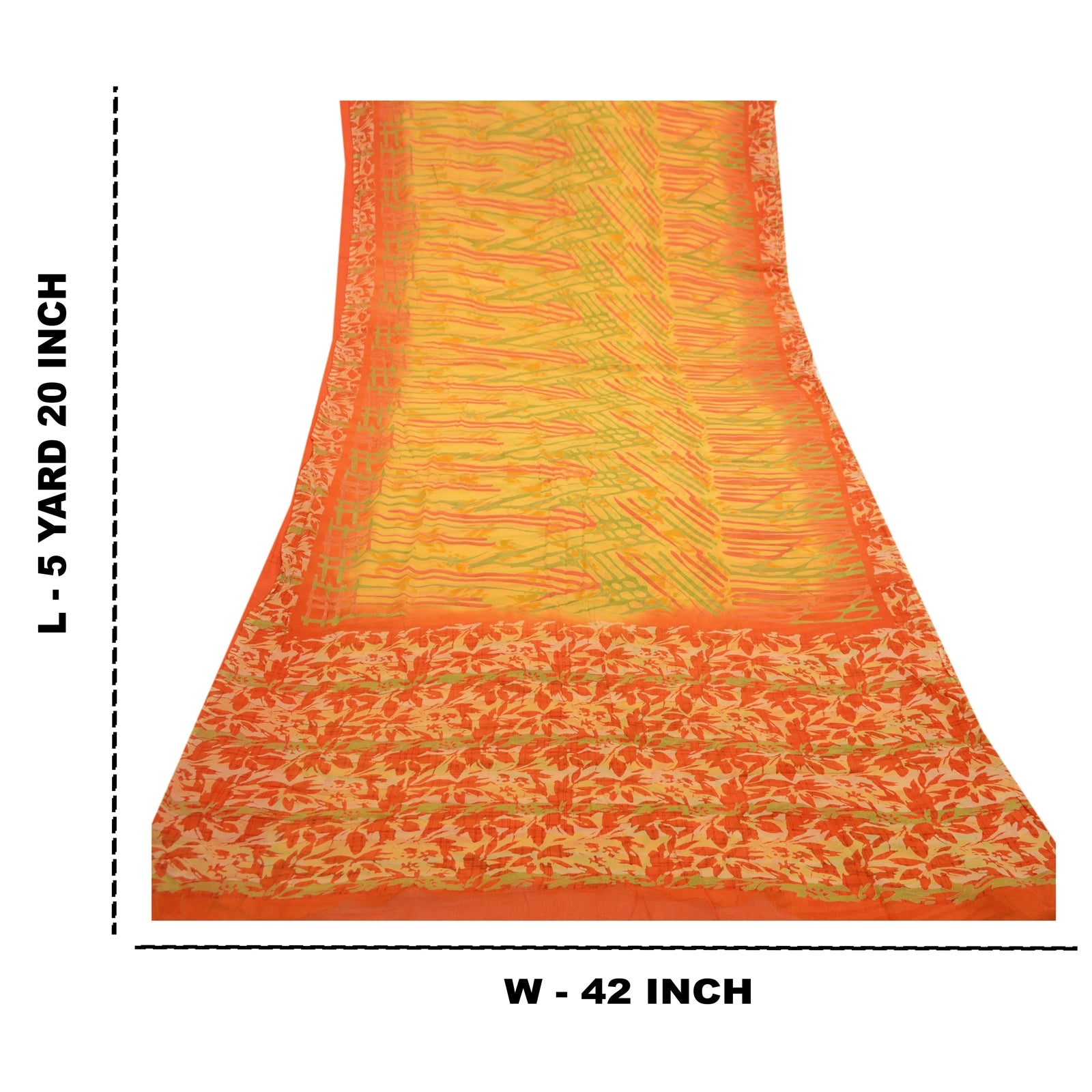 Sanskriti Vintage Yellow Sarees Pure Chiffon Silk Printed Sari 5yd Craft Sustainable Fabric