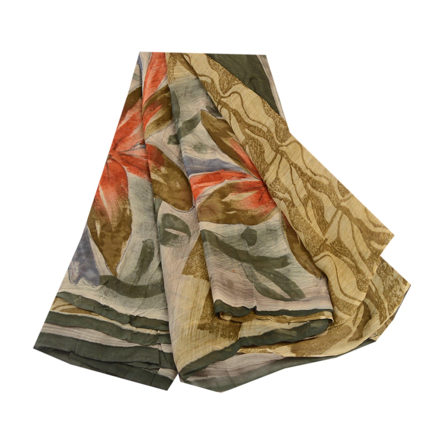 Sanskriti Vintage Green Sarees Blend Georgette Printed Sari Soft Craft Sustainable Fabric